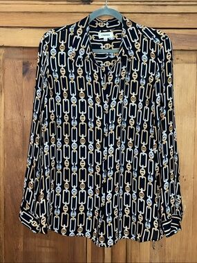 L’AGENCE 100% SILK CHAIN PRINT BUTTON DOWN BLOUSE Sz. XL